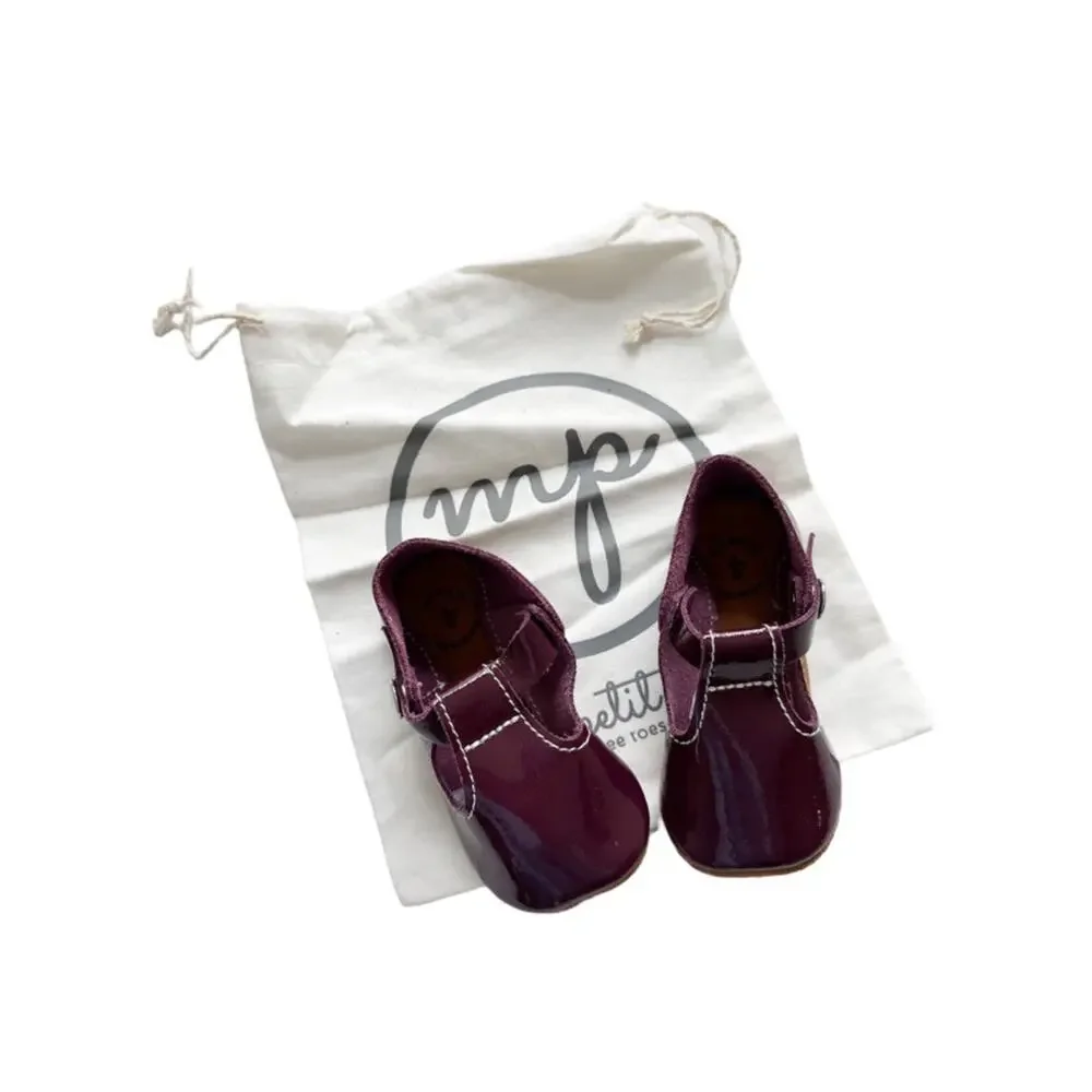 Mon Petit Patent Plum Soft Sole Shoes Size 4(9-12m)